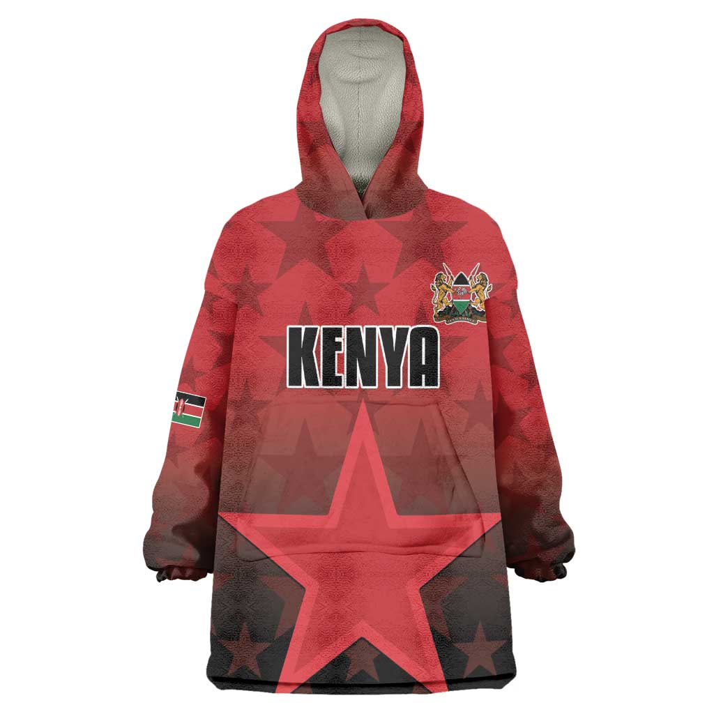 Custom Kenya Football Wearable Blanket Hoodie Harambee Harambee Stars - Red Jersey - African Pride