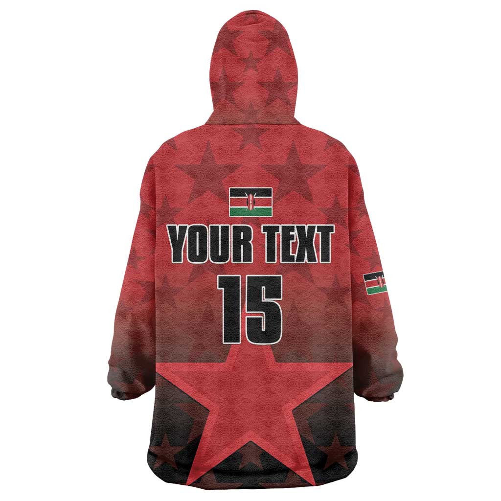 Custom Kenya Football Wearable Blanket Hoodie Harambee Harambee Stars - Red Jersey - African Pride