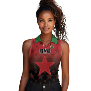 Custom Kenya Football Women Sleeveless Polo Shirt Harambee Harambee Stars - Red Jersey - African Pride