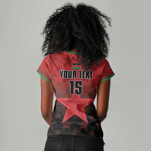 Custom Kenya Football Women V-Neck T-Shirt Harambee Harambee Stars - Red Jersey - African Pride