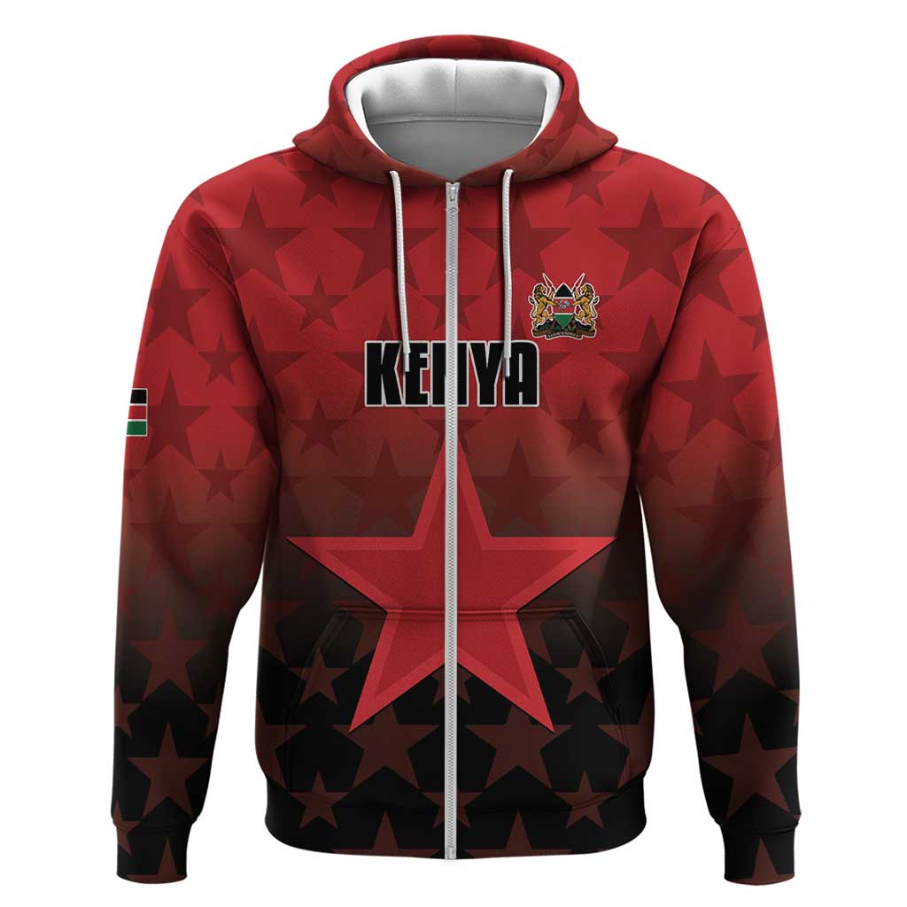 Custom Kenya Football Zip Hoodie Harambee Harambee Stars - Red Jersey - African Pride