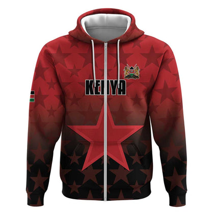 Custom Kenya Football Zip Hoodie Harambee Harambee Stars - Red Jersey - African Pride
