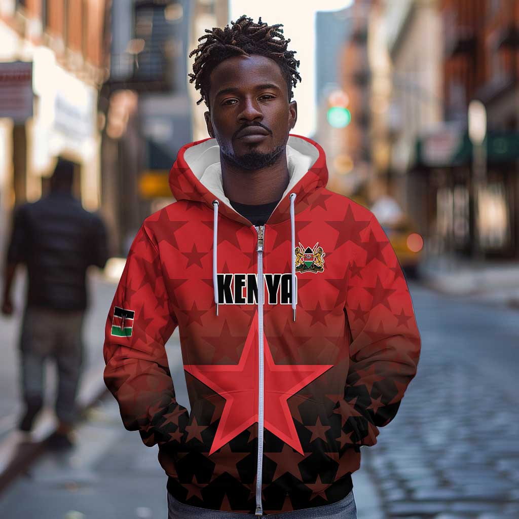 Custom Kenya Football Zip Hoodie Harambee Harambee Stars - Red Jersey - African Pride