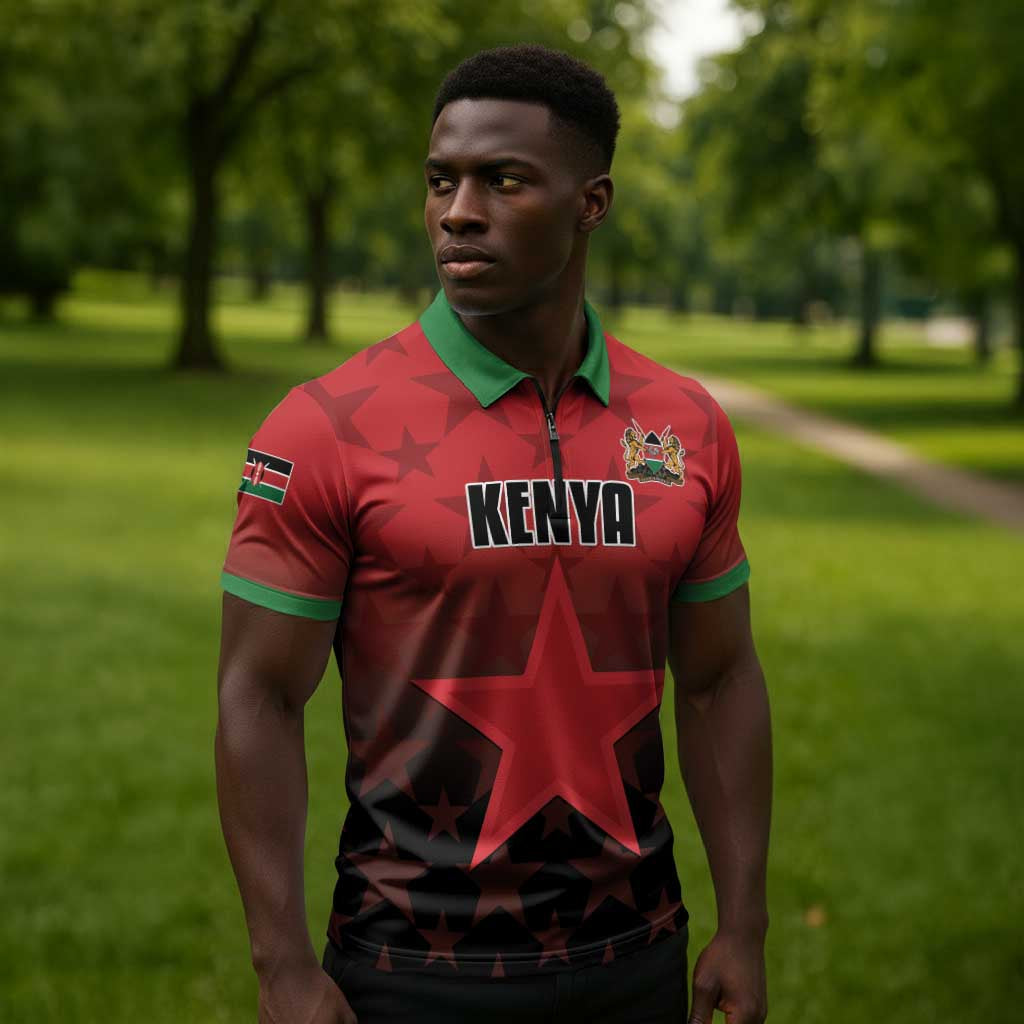 Custom Kenya Football Zipper Polo Shirt Go Harambee Stars - Red Jersey