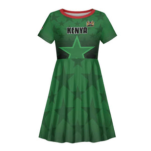 Custom Kenya Football Kid Short Sleeve Dress Harambee Harambee Stars - Green Jersey - African Pride