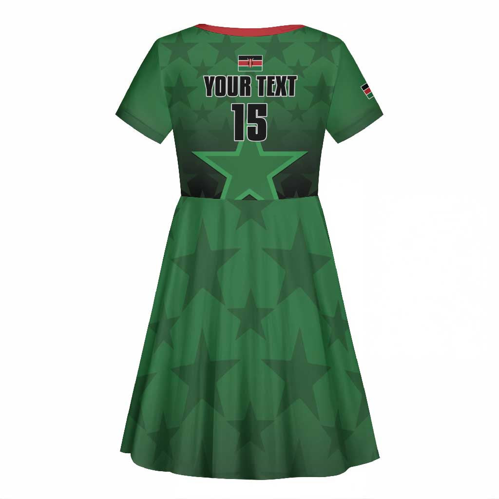 Custom Kenya Football Kid Short Sleeve Dress Harambee Harambee Stars - Green Jersey - African Pride