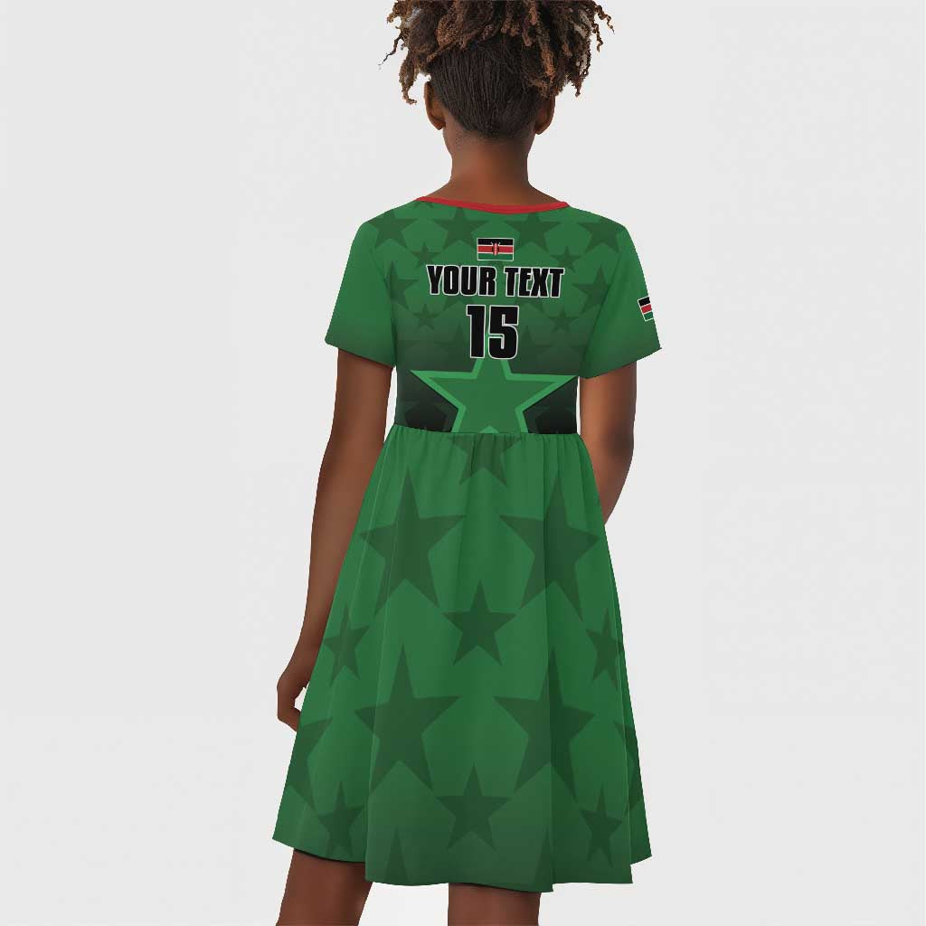 Custom Kenya Football Kid Short Sleeve Dress Harambee Harambee Stars - Green Jersey - African Pride