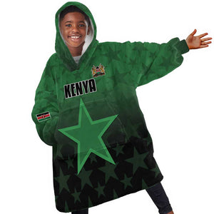 Custom Kenya Football Kid Wearable Blanket Hoodie Harambee Harambee Stars - Green Jersey - African Pride