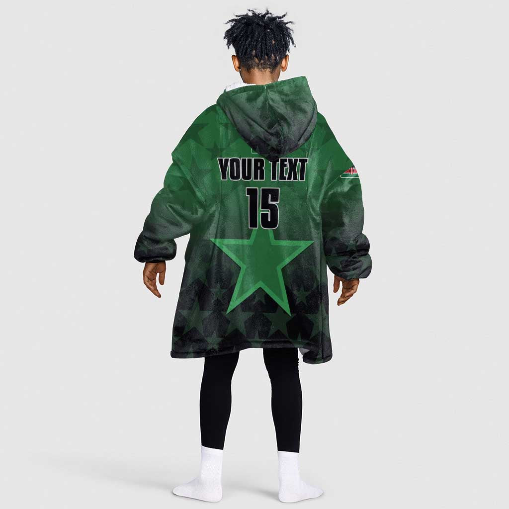 Custom Kenya Football Kid Wearable Blanket Hoodie Harambee Harambee Stars - Green Jersey - African Pride