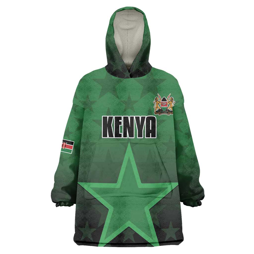 Custom Kenya Football Kid Wearable Blanket Hoodie Harambee Harambee Stars - Green Jersey - African Pride