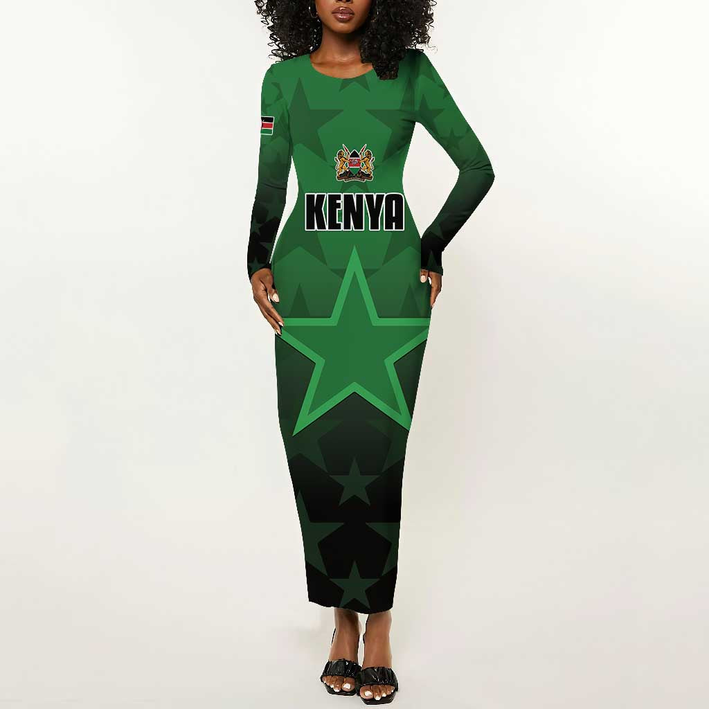 Custom Kenya Football Long Sleeve Bodycon Dress Harambee Harambee Stars - Green Jersey - African Pride