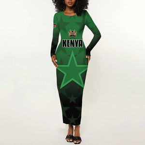 Custom Kenya Football Long Sleeve Bodycon Dress Harambee Harambee Stars - Green Jersey - African Pride