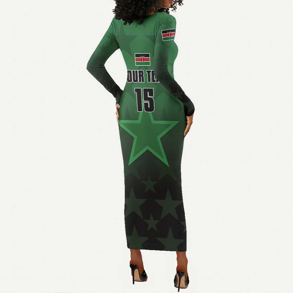 Custom Kenya Football Long Sleeve Bodycon Dress Harambee Harambee Stars - Green Jersey - African Pride
