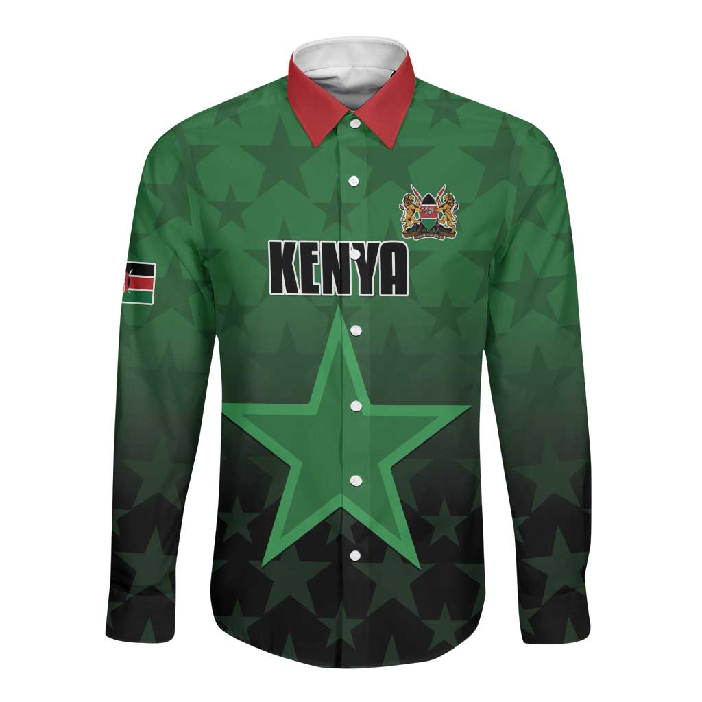 Custom Kenya Football Long Sleeve Button Shirt Harambee Harambee Stars - Green Jersey - African Pride