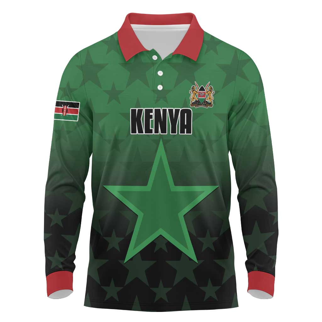Custom Kenya Football Long Sleeve Polo Shirt Harambee Harambee Stars - Green Jersey - African Pride