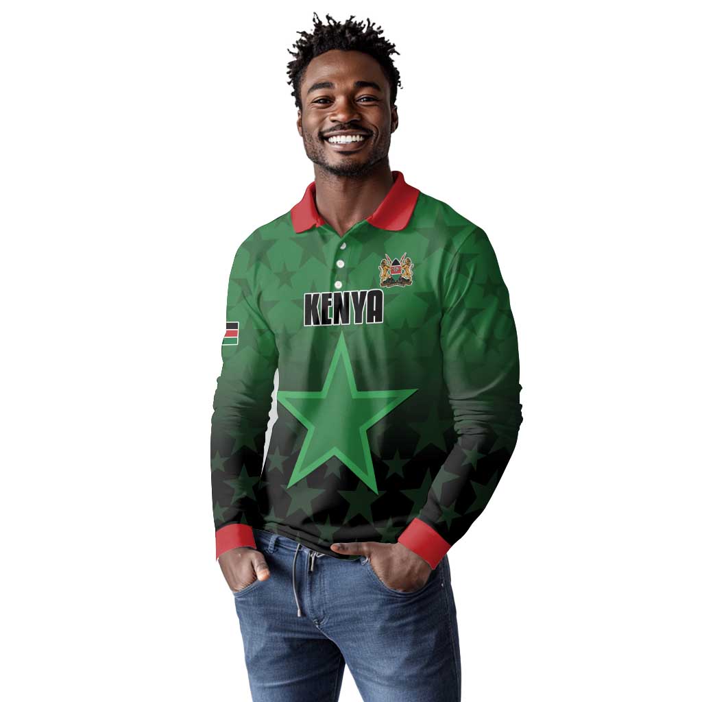 Custom Kenya Football Long Sleeve Polo Shirt Harambee Harambee Stars - Green Jersey - African Pride
