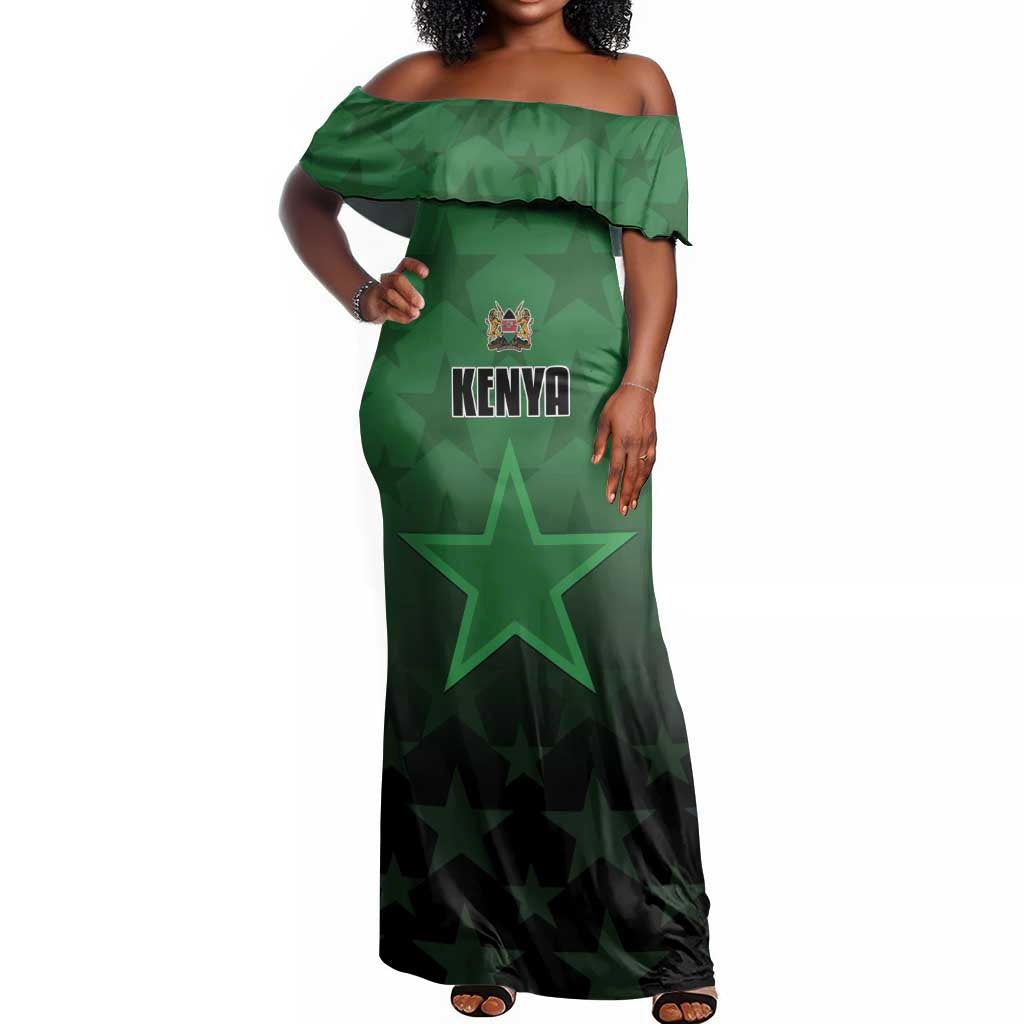 Custom Kenya Football Off Shoulder Maxi Dress Harambee Harambee Stars - Green Jersey - African Pride