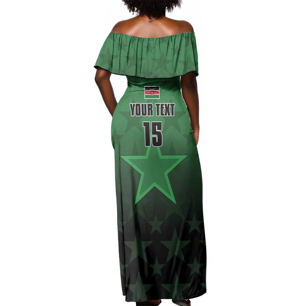 Custom Kenya Football Off Shoulder Maxi Dress Harambee Harambee Stars - Green Jersey - African Pride