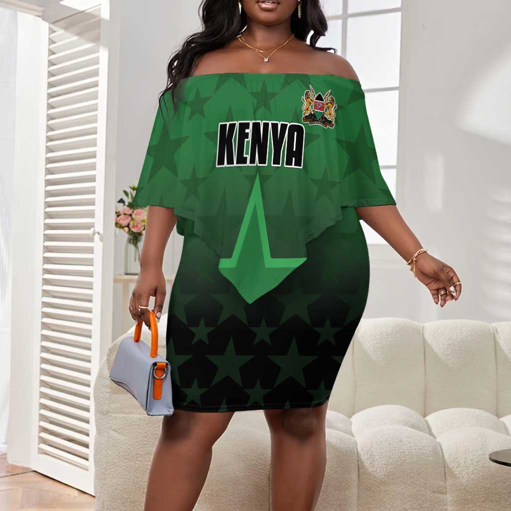 Custom Kenya Football Off Shoulder Short Dress Harambee Harambee Stars - Green Jersey - African Pride