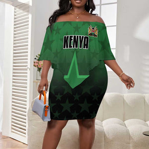 Custom Kenya Football Off Shoulder Short Dress Harambee Harambee Stars - Green Jersey - African Pride