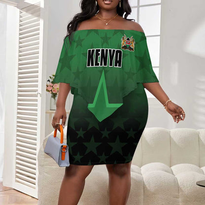 Custom Kenya Football Off Shoulder Short Dress Harambee Harambee Stars - Green Jersey - African Pride
