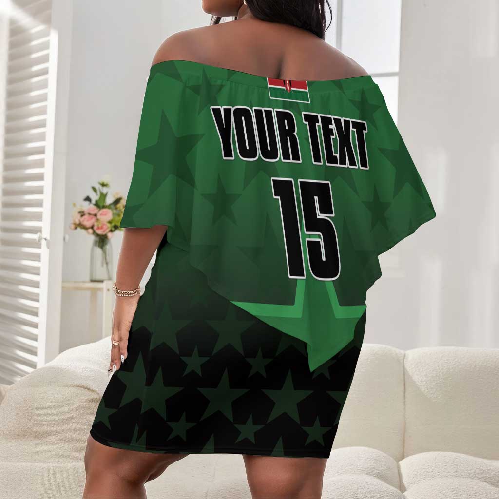 Custom Kenya Football Off Shoulder Short Dress Harambee Harambee Stars - Green Jersey - African Pride