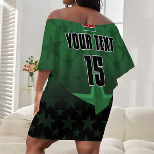 Custom Kenya Football Off Shoulder Short Dress Harambee Harambee Stars - Green Jersey - African Pride