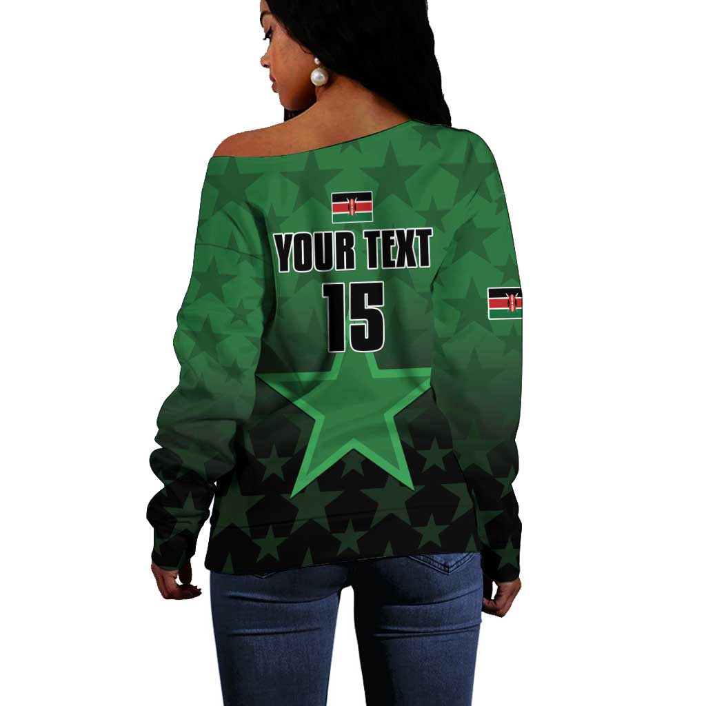 Custom Kenya Football Off Shoulder Sweater Harambee Harambee Stars - Green Jersey - African Pride