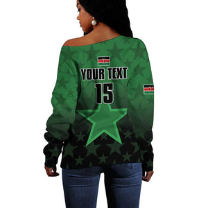 Custom Kenya Football Off Shoulder Sweater Harambee Harambee Stars - Green Jersey - African Pride