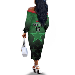 Custom Kenya Football Off The Shoulder Long Sleeve Dress Harambee Harambee Stars - Green Jersey - African Pride