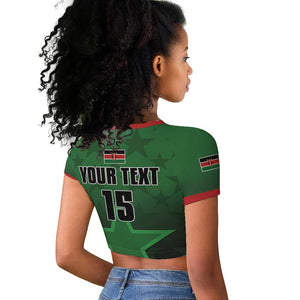 Custom Kenya Football Raglan Cropped T shirt Harambee Harambee Stars - Green Jersey - African Pride