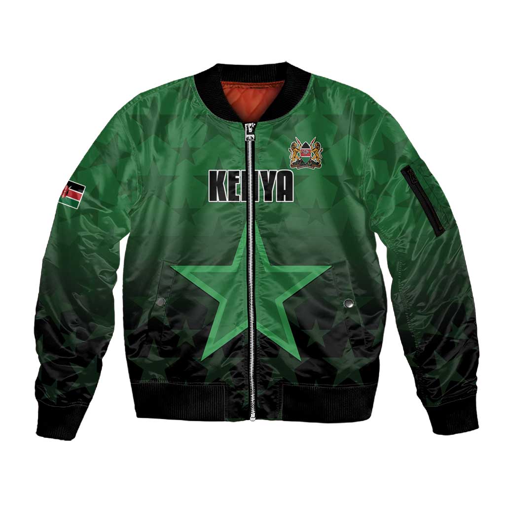 Custom Kenya Football Sleeve Zip Bomber Jacket Harambee Harambee Stars - Green Jersey - African Pride