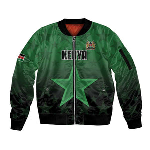 Custom Kenya Football Sleeve Zip Bomber Jacket Harambee Harambee Stars - Green Jersey - African Pride