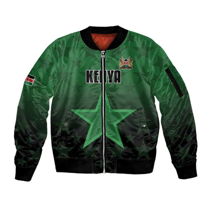 Custom Kenya Football Sleeve Zip Bomber Jacket Harambee Harambee Stars - Green Jersey - African Pride