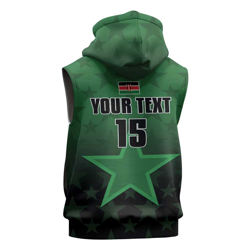 Custom Kenya Football Sleeveless Zip Hoodie Harambee Harambee Stars - Green Jersey - African Pride