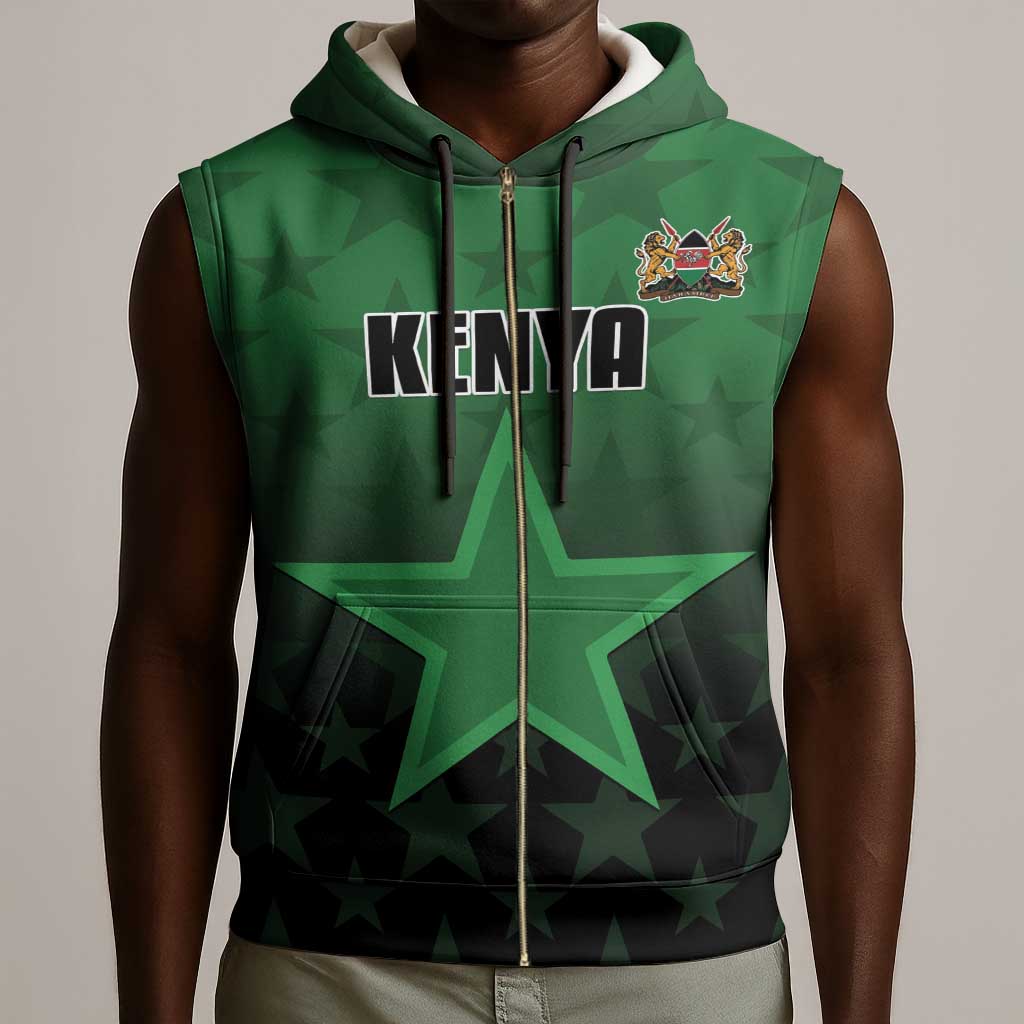 Custom Kenya Football Sleeveless Zip Hoodie Harambee Harambee Stars - Green Jersey - African Pride