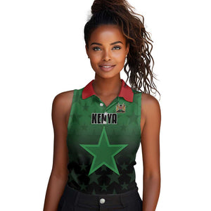Custom Kenya Football Women Sleeveless Polo Shirt Harambee Harambee Stars - Green Jersey - African Pride