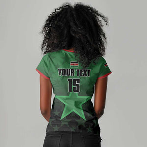 Custom Kenya Football Women V-Neck T-Shirt Harambee Harambee Stars - Green Jersey - African Pride