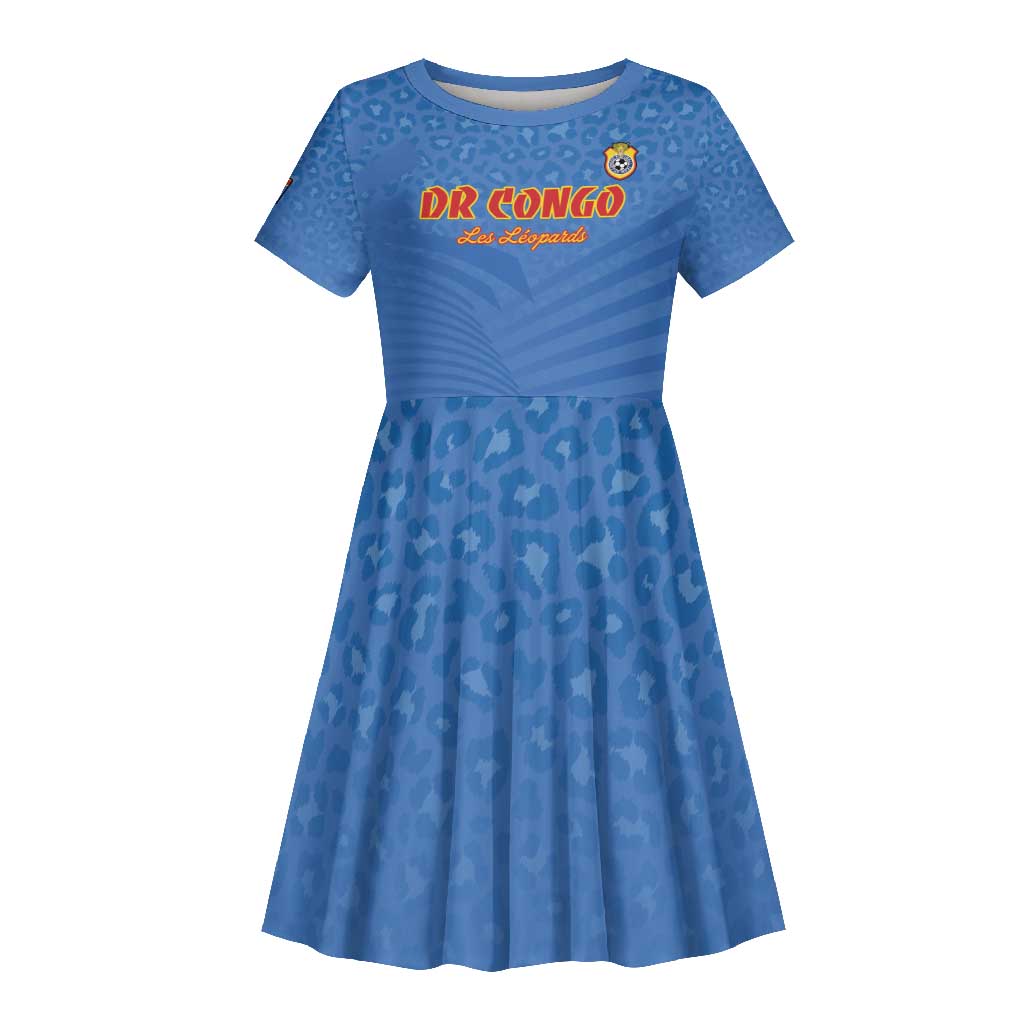 Custom DR Congo Football Kid Short Sleeve Dress Allez Les Léopards - African Pride