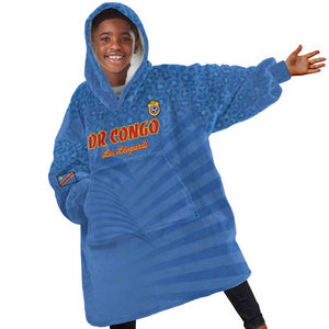 Custom DR Congo Football Kid Wearable Blanket Hoodie Allez Les Léopards - African Pride