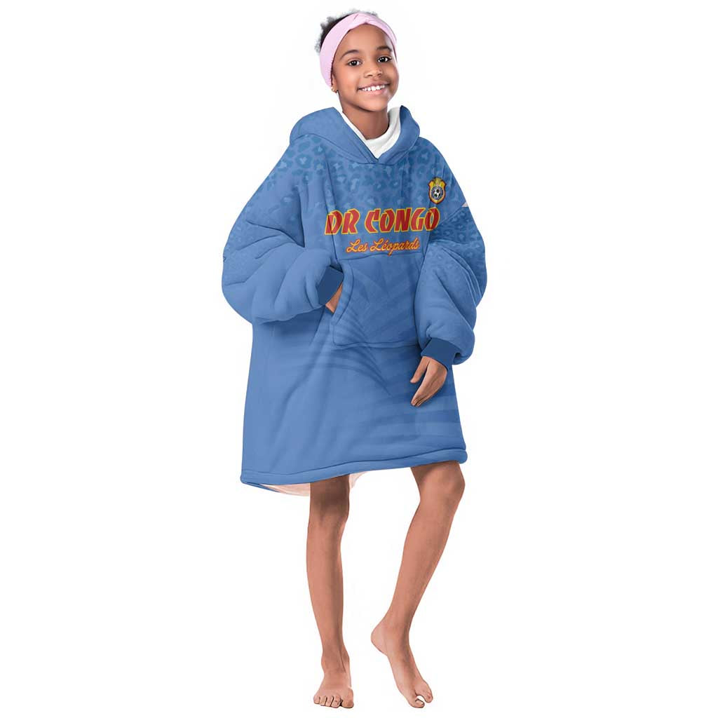 Custom DR Congo Football Kid Wearable Blanket Hoodie Allez Les Léopards - African Pride