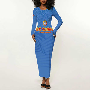 Custom DR Congo Football Long Sleeve Bodycon Dress Allez Les Léopards - African Pride