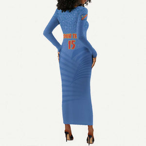 Custom DR Congo Football Long Sleeve Bodycon Dress Allez Les Léopards - African Pride