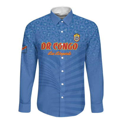 Custom DR Congo Football Long Sleeve Button Shirt Allez Les Léopards - African Pride