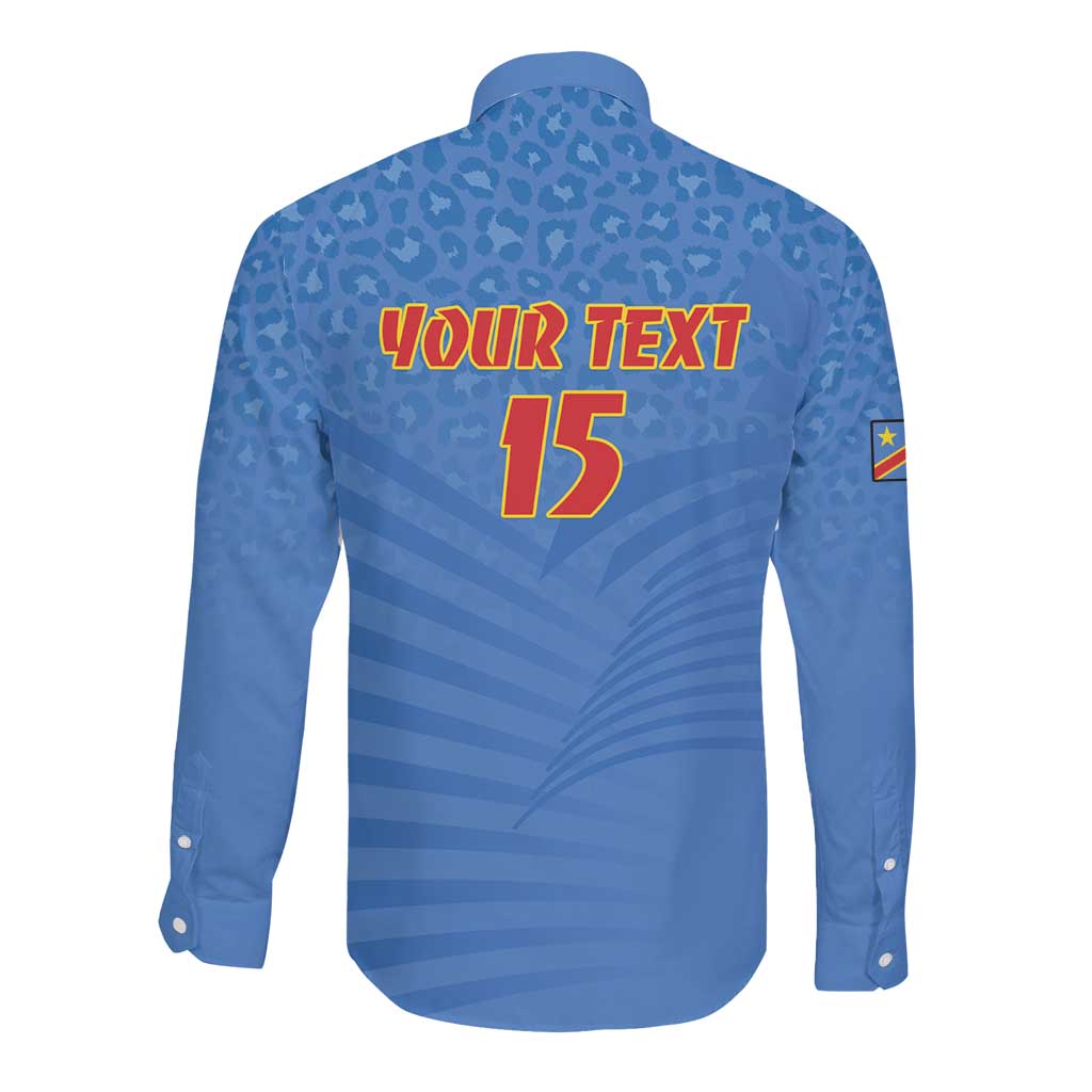 Custom DR Congo Football Long Sleeve Button Shirt Allez Les Léopards - African Pride