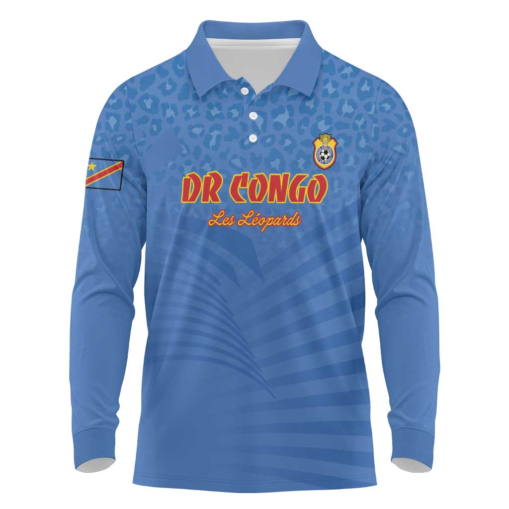 Custom DR Congo Football Long Sleeve Polo Shirt Allez Les Léopards - African Pride