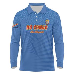 Custom DR Congo Football Long Sleeve Polo Shirt Allez Les Léopards - African Pride
