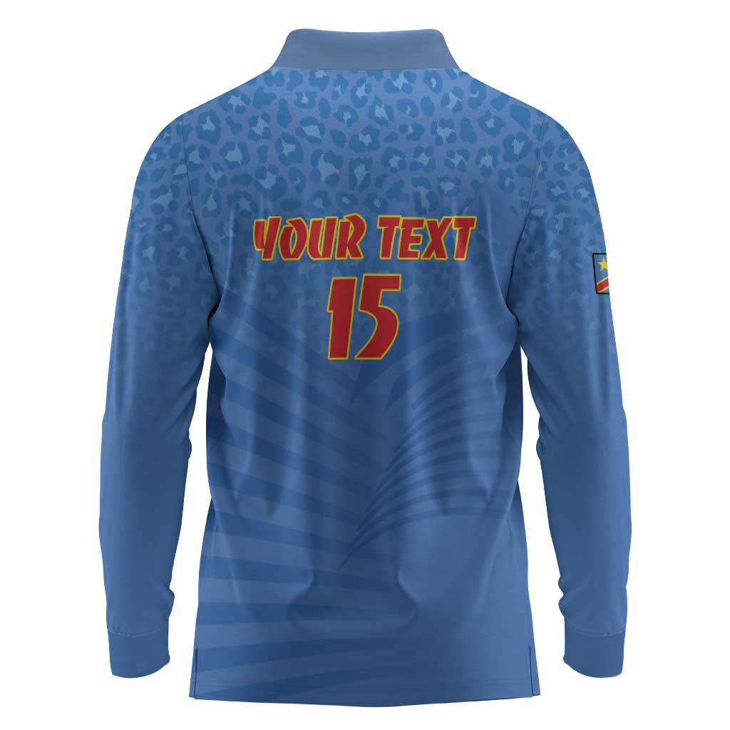 Custom DR Congo Football Long Sleeve Polo Shirt Allez Les Léopards - African Pride
