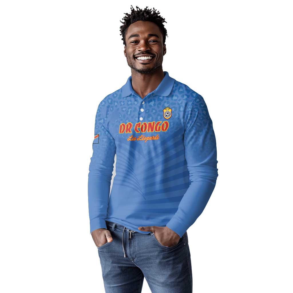 Custom DR Congo Football Long Sleeve Polo Shirt Allez Les Léopards - African Pride