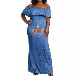 Custom DR Congo Football Off Shoulder Maxi Dress Allez Les Léopards - African Pride